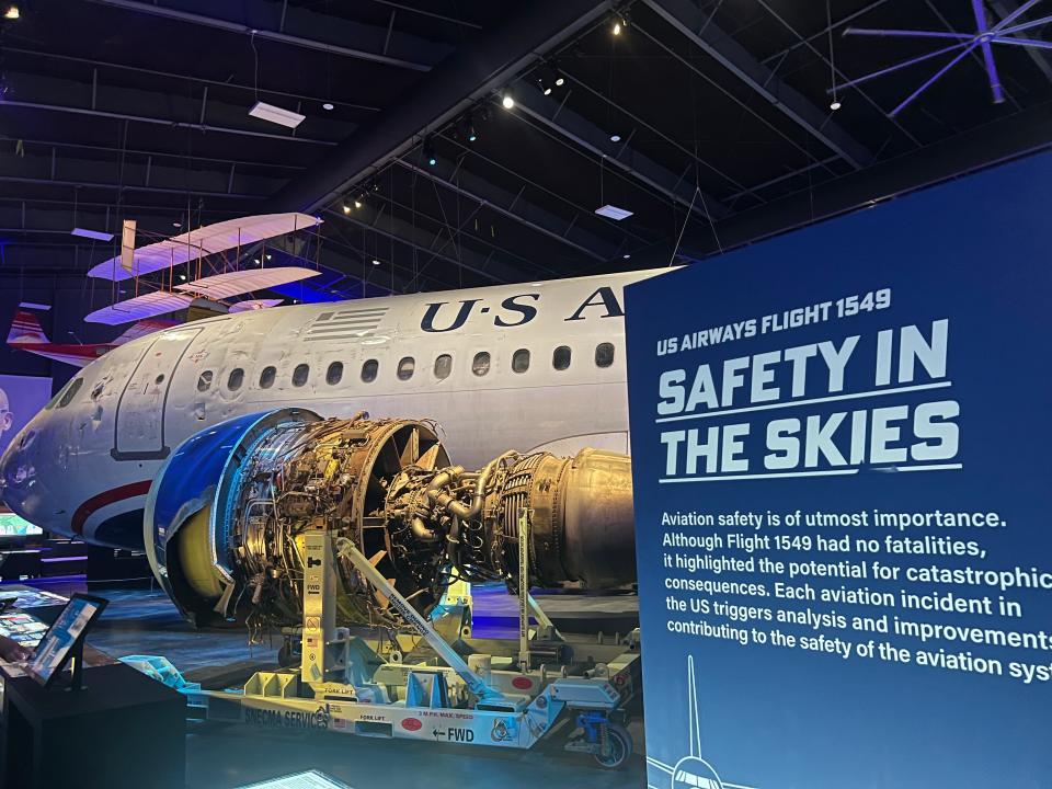 Miracle on the Hudson aircraft with "safety in the skies" display.