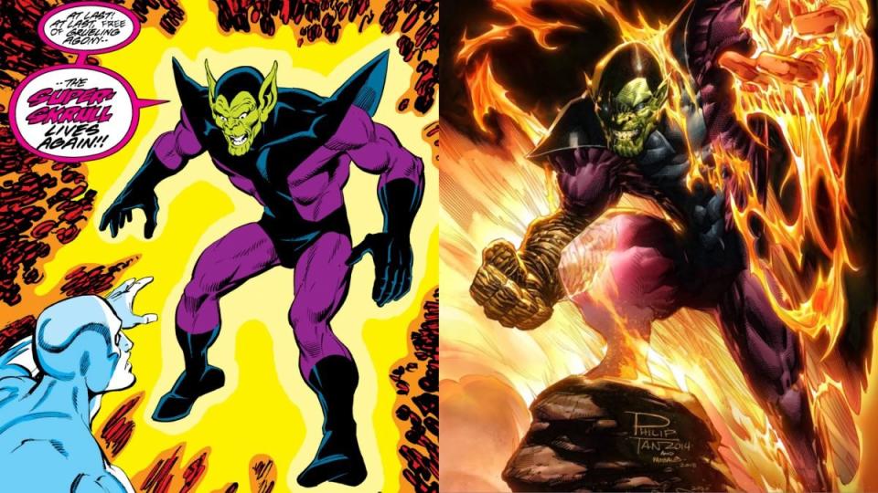 The Super-Skrull as he appeared in the '80s, and in the modern era of Marvel Comics.