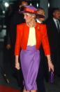<p>Thirty years prior, while visiting Hong Kong in 1989, Princess Diana wore the exact same color combination. The look consisted of a purple-and-red suit designed by Catherine Walker and a wide-brim hat of the same tones, along with gold accessories and a purple metallic purse to match.</p>