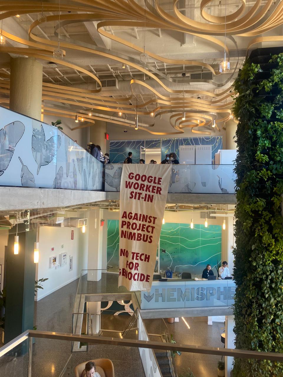 Employees at Google held in-office protests on April 16, 2024 including at the New York offices, shown here, over the company's cloud computing deals with Israel.