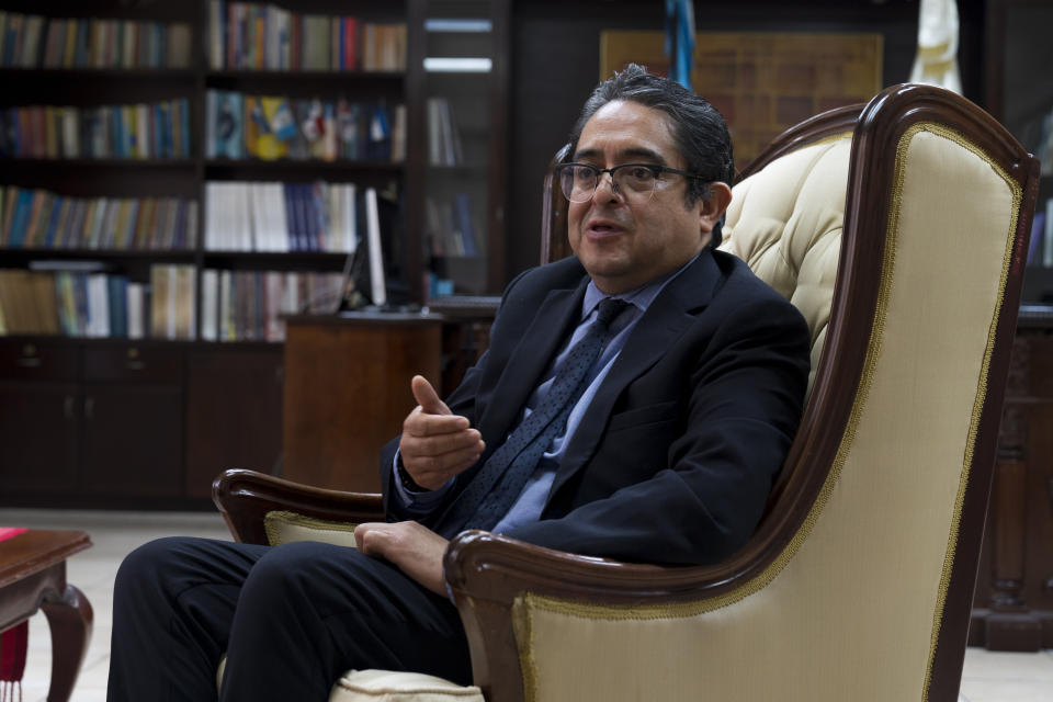 Guatemalan Ombudsman Jordan Rodas speaks during an interview, days before to leaves office due to his term coming to an end, in Guatemala City, Wednesday, Aug. 17, 2022. (AP Photo/Moises Castillo)