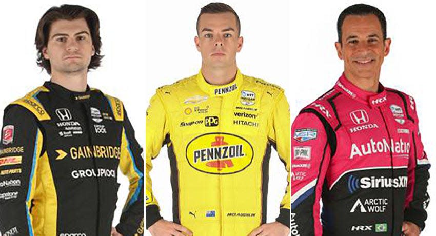 Colton Herta (from left), Scott McLaughlin and Helio Castroneves, Row 9 for the 2022 Indianapolis 500.