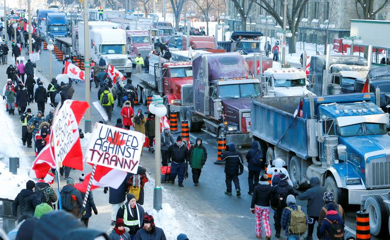 FILE PHOTO: Truckers take part in a convoy and protest against COVID-19 vaccine mandate in Ottawa