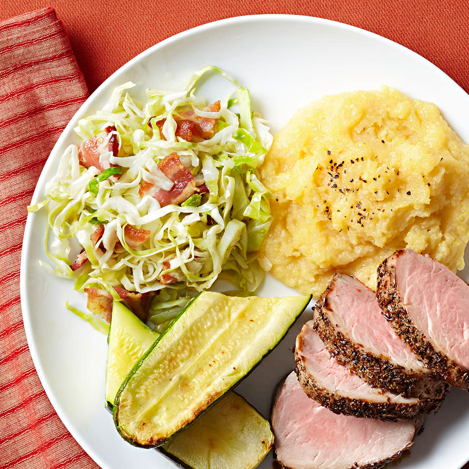 Roasted Pork Tenderloin with Pickled Cabbage & Polenta