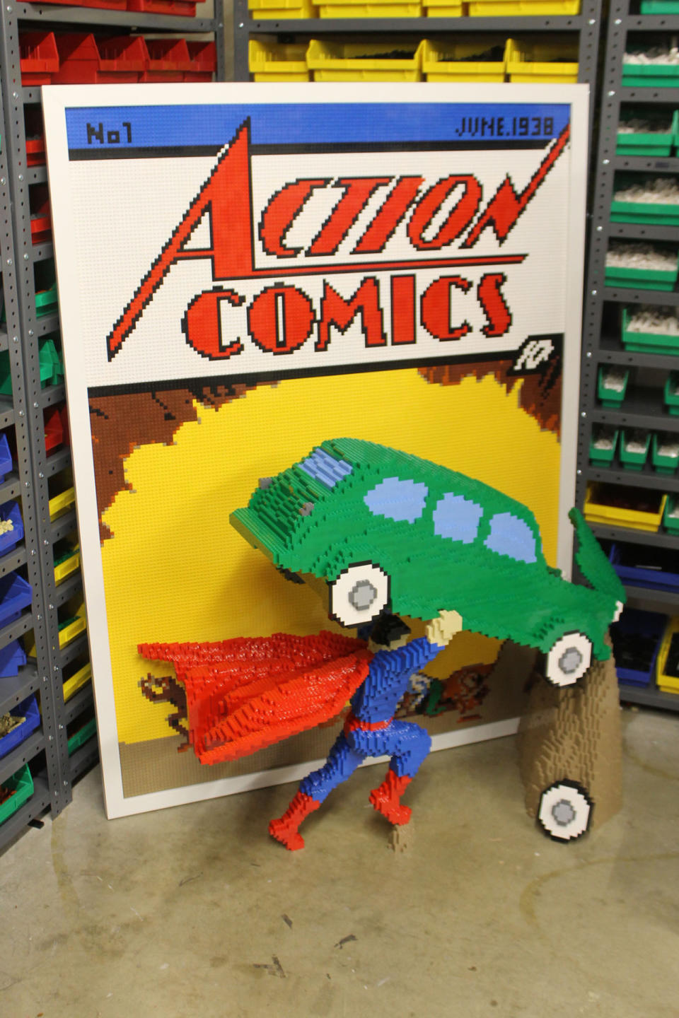 “This is the first appearance of Superman, ‘Action Comics’ No. 1. I thought, 'Let’s portray him in a way that’s mixing 2D and 3D but in a very iconic, straightforward representation of him.’ Other works are going to be much different, but for this one I wanted to stick with what the comic looked like.”