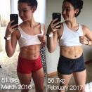 <p>Même constat édifiant chez l’instagrameuse Sara Punto. A travers une photo de “transformation inverse”, elle montre à ses 101 000 followers la différence entre son corps à 54 kg et celui à 57 kg qui parait pourtant plus svelte et plus tonique. </p>