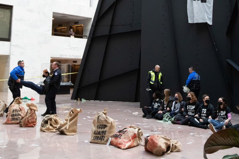 Activists engage in civil disobedience in Hart Senate Office Building in Washington