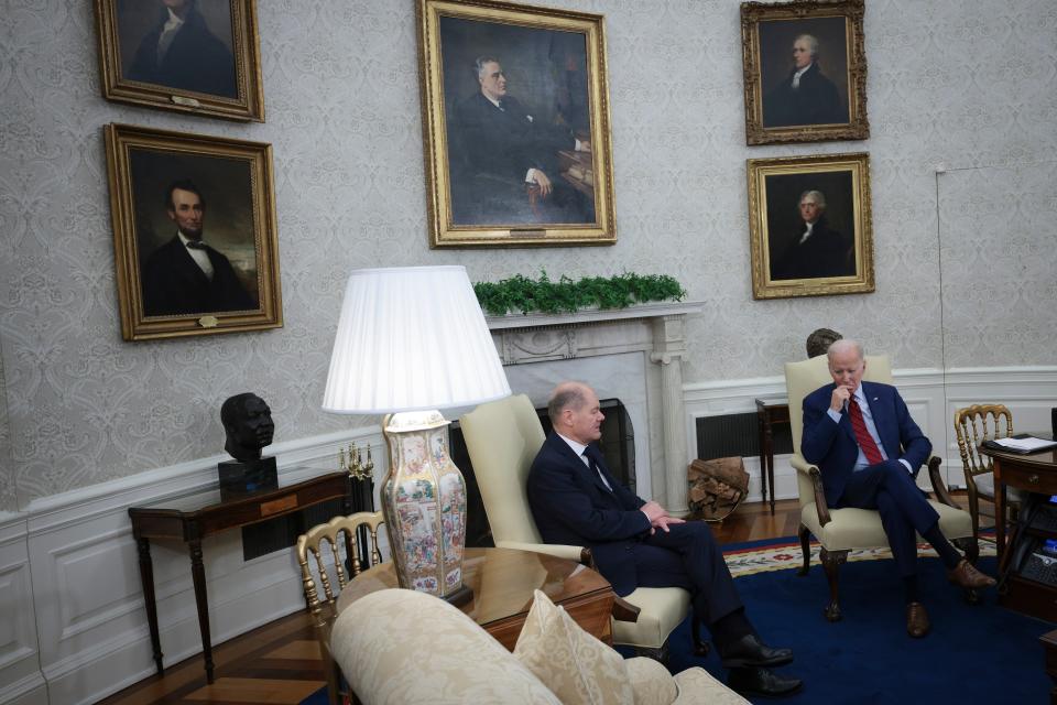 US president Joe Biden meets with German chancellor Olaf Scholz in the Oval Office of the White House on 3 March 2023 in Washington, DC (Getty Images)