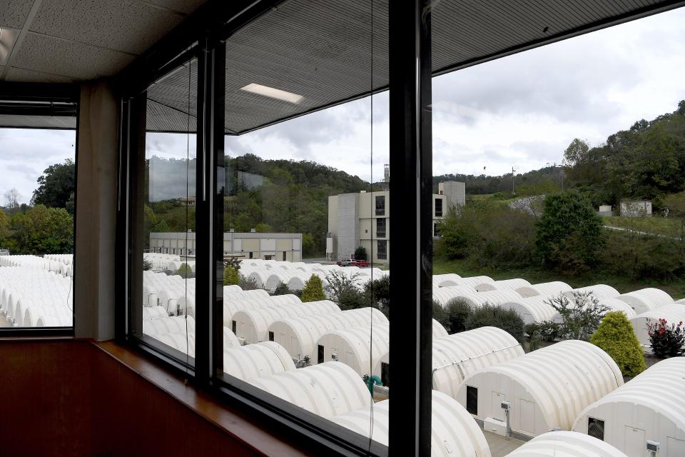 Rows of rotating biological contactors work as a step in the process of treating Asheville's wastewater at the water reclamation facility of the Metropolitan Sewerage District on Oct. 9, 2018. The facility has 152 rotating biological contactors. 