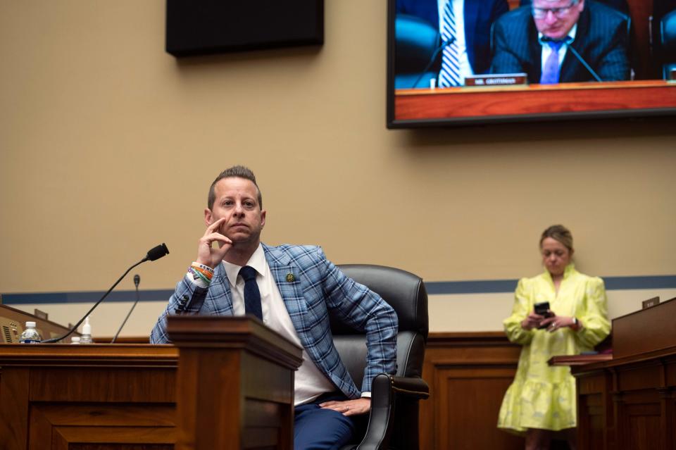 Rep. Jared Moskowitz, D-Fla., listens to witnesses during the House Oversight and Accountability Committee's hearing about Congressional oversight of Washington, D.C., in Washington, Wednesday, March 29, 2023. (AP Photo/Cliff Owen) ORG XMIT: DCCO116