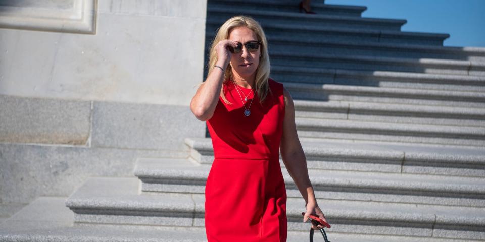 Republican Rep. Marjorie Taylor Greene of Georgia leaves the US Capitol after a vote on Thursday, September 30, 2021.