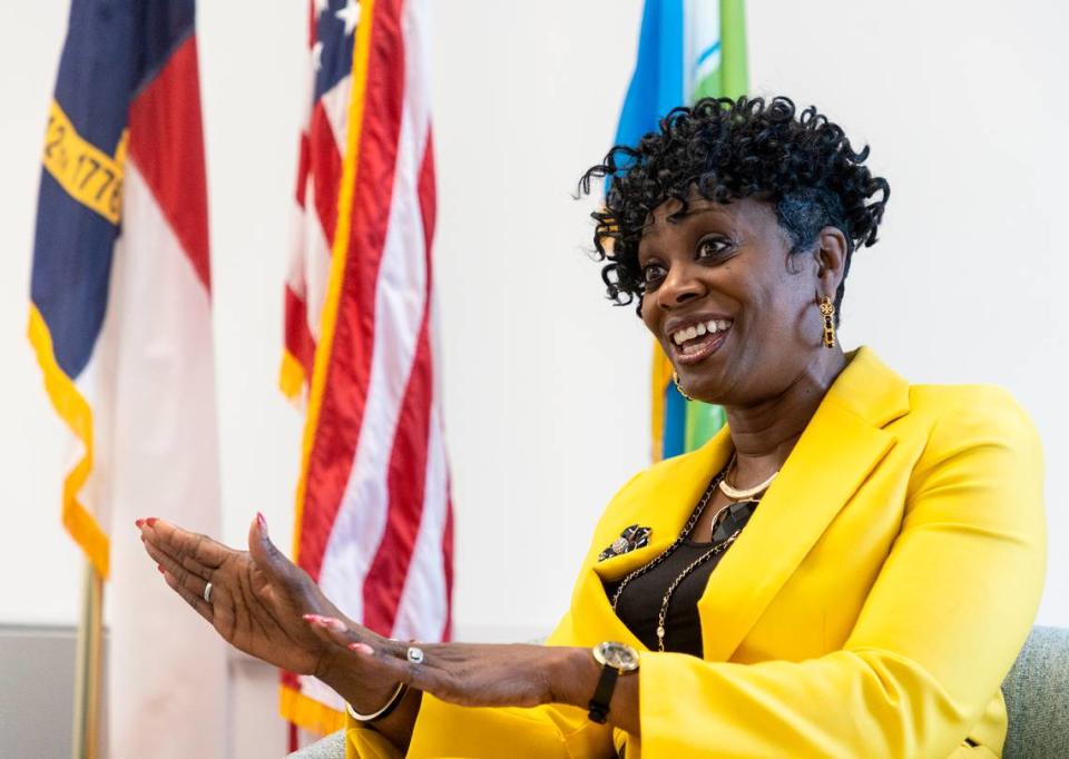 Durham County Manager Kimberly Sowell speaks about her career on Wednesday, Feb. 22, 2023, in Durham, N.C. 