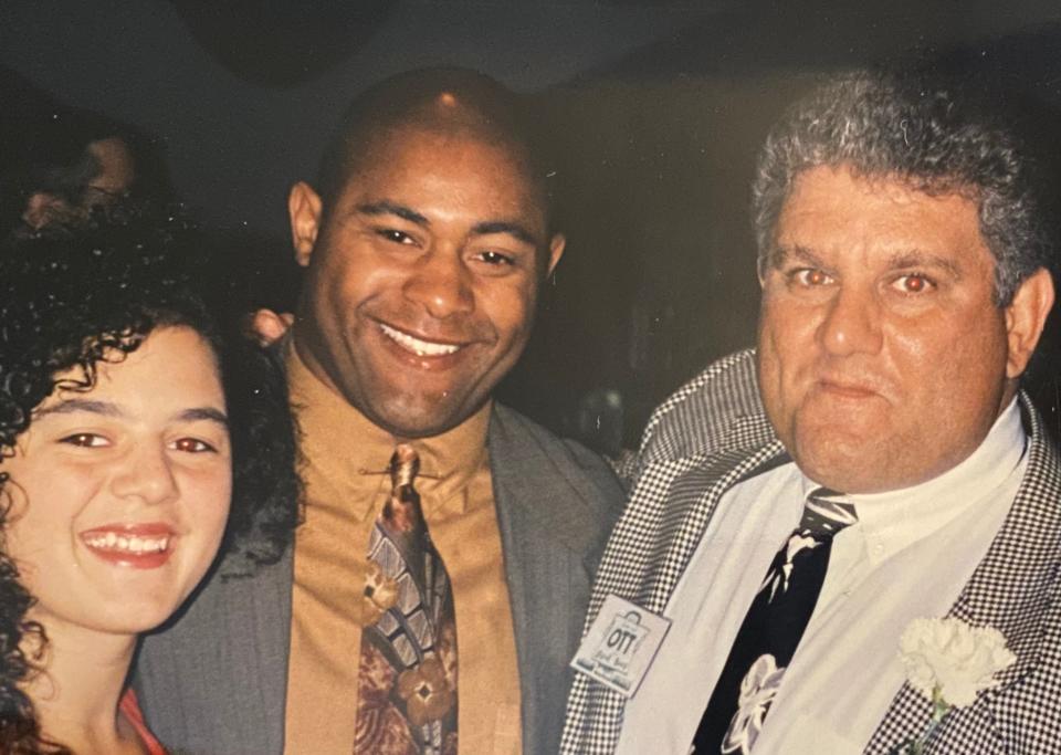 John Wooldridge, center, poses with late Akron coaching legend Tim Flossie and Flossie's daughter, Jill Ammerman. Wooldridge and Flossie will be inducted into the Akron Public Schools Athletics Hall of Fame on Oct. 21 at House Three Thirty. Ammerman plans to attend.