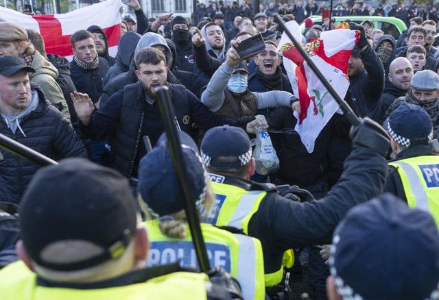 Counter-protesters confront police in Parliament Square