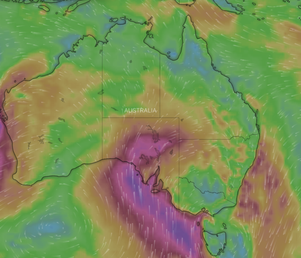 A satellite map showing the intense winds. 