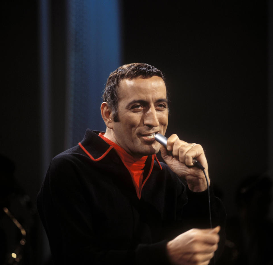 American singer Tony Bennett performs live on stage at Elstree Studios for an Associated Television (ATV) broadcast in 1962.  (David Redfern / Redferns)