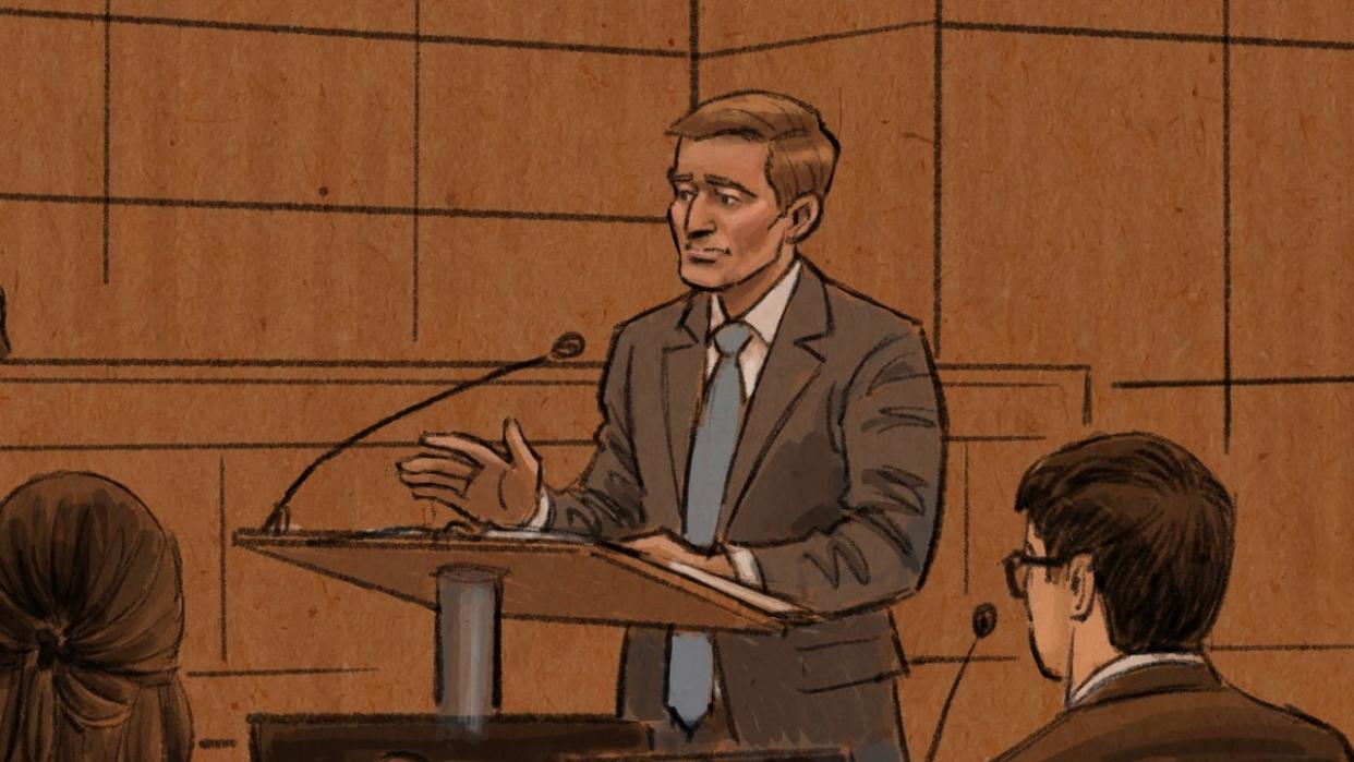 <div>Assistant U.S. Attorney Matthew Ebert giving his opening statement in court. Illustration by: Cedric Hohnstadt Illustration, L.L.C.</div> <strong>(Supplied)</strong>