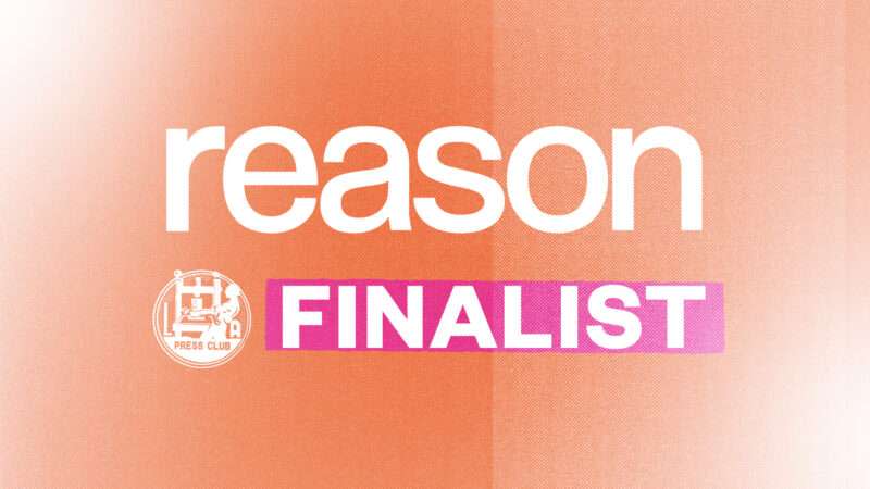 An orange background with the 'Reason' logo in white and the word finalist in white with pink highlight next to the LA Press Club logo in white