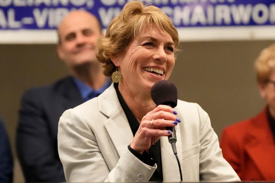 Hasbrouck Heights, NJ, US; Lisa Swain is shown in Hasbrouck Heights, early Wednesday morning, November 8, 2023. Swain is in a close race for General Assembly in the 38th District.