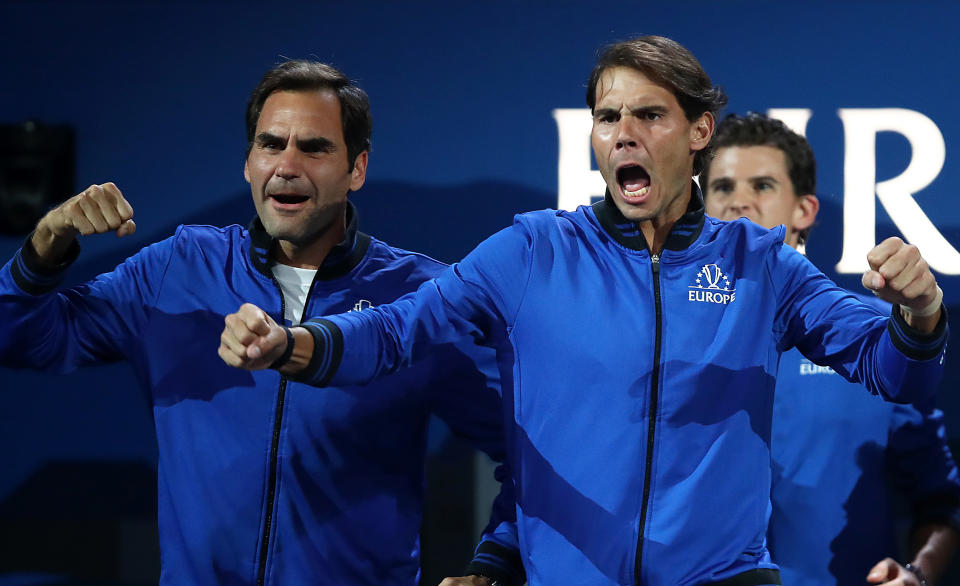 Roger Federer and Rafa Nadal, pictured here at the Laver Cup in 2019.