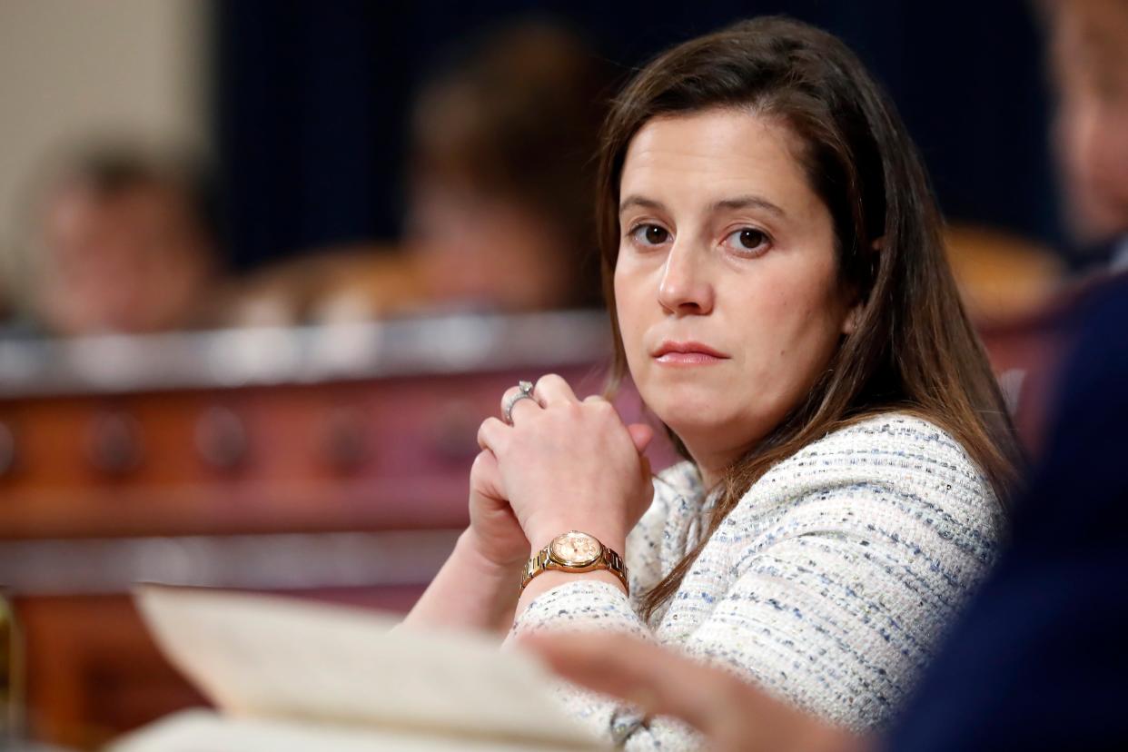 <p>Rep. Elise Stefanik, a notable fan of the former President Donald Trump, is not the shoo-in to fill Rep. Liz Cheney’s position as the chair of the Republican Convention, according to multiple media reports</p> (AP)