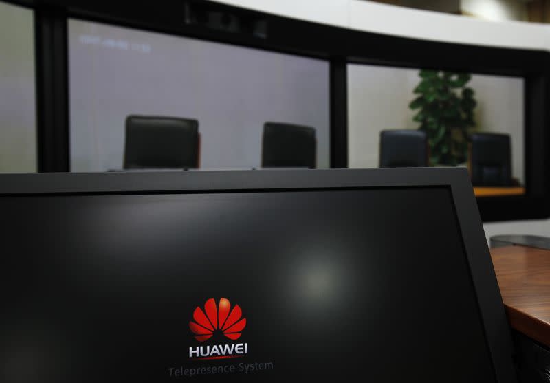 Huawei's latest teleconference system is shown inside a Huawei building in Shenzhen