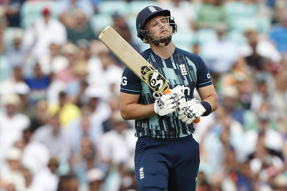 Liam Livingstone, pictured here after being bowled by Jasprit Bumrah in the first ODI between England and India.