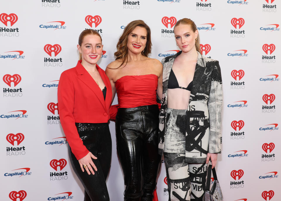 NEW YORK, NEW YORK - DECEMBER 09: (L-R) Rowan Francis Henchy, Brooke Shields, and Grier Hammond Henchy attend the Z100&#39;s iHeartRadio Jingle Ball 2022 Press Room at Madison Square Garden on December 09, 2022 in New York City. (Photo by Dia Dipasupil/Getty Images)