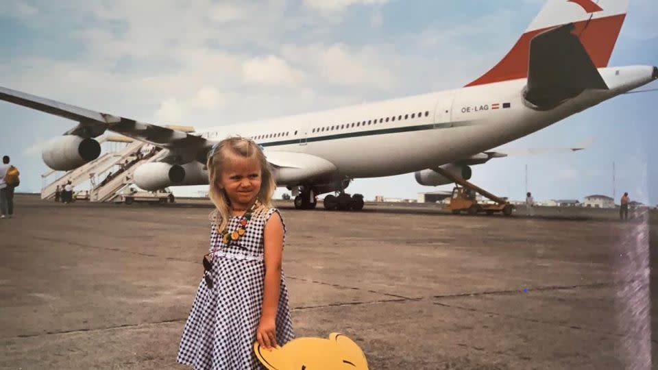 Fila's always loved this photograph, taken on vacation in the Maldives in 1999. She says she feels like it epitomizes her love of aviation. - Courtesy Gloria Fila