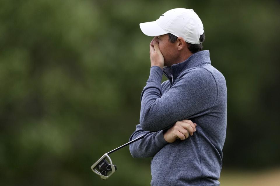 Rory McIlroy reacts after missing a putt on the sixth hole during the third round of the U.S. Open on June 18, 2022.