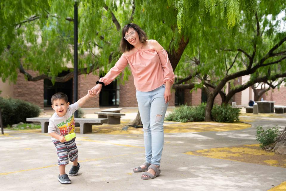 Savannah Chavarria and her son, Landon, at Doña Ana Community College on Tuesday, May 3, 2022. 