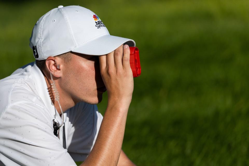 The distance remaining on the 18th hole is measured during the Utah Championship, part of the PGA Korn Ferry Tour, at Oakridge Country Club in Farmington on Sunday, Aug. 6, 2023. | MEGAN NIELSEN, Megan Nielsen, Deseret News