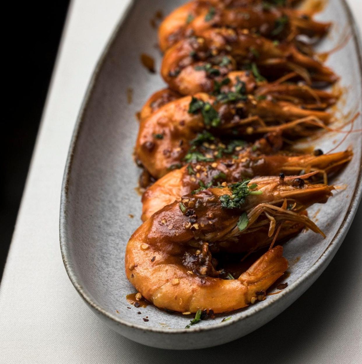 Marinated king prawns, sofrito