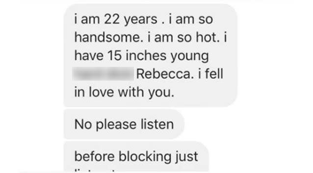 An example of the kind of messages Rebecca McGregor receives every day. Picture: Facebook