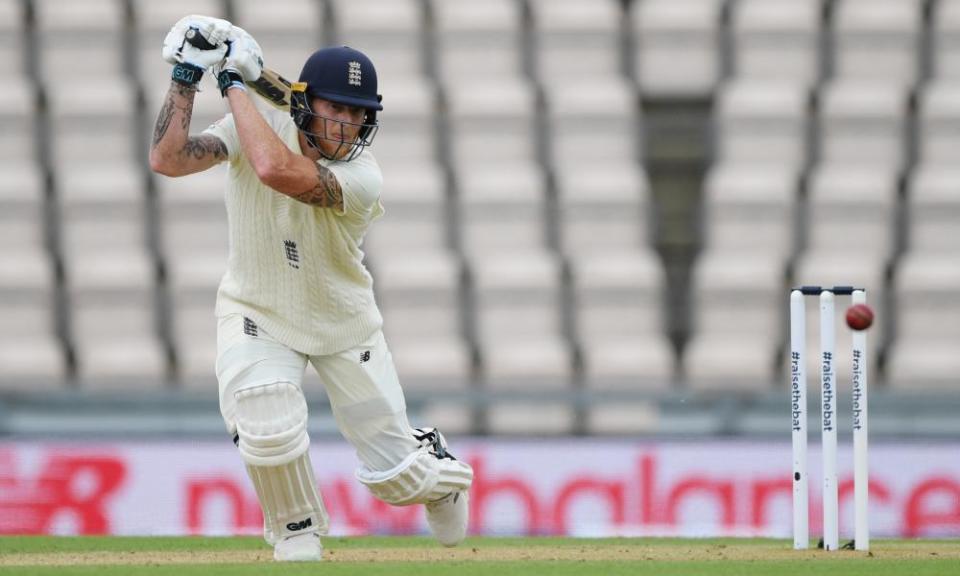 England’s captain, Ben Stokes, drives into the covers