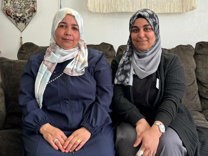 Souad Mahfoud, 44, and her oldest daughter, Haneen Aloush, 20, were born in Syria. Mahfoud has five other children who were born before the family moved to Erie in 2016. Her youngest son was born here.