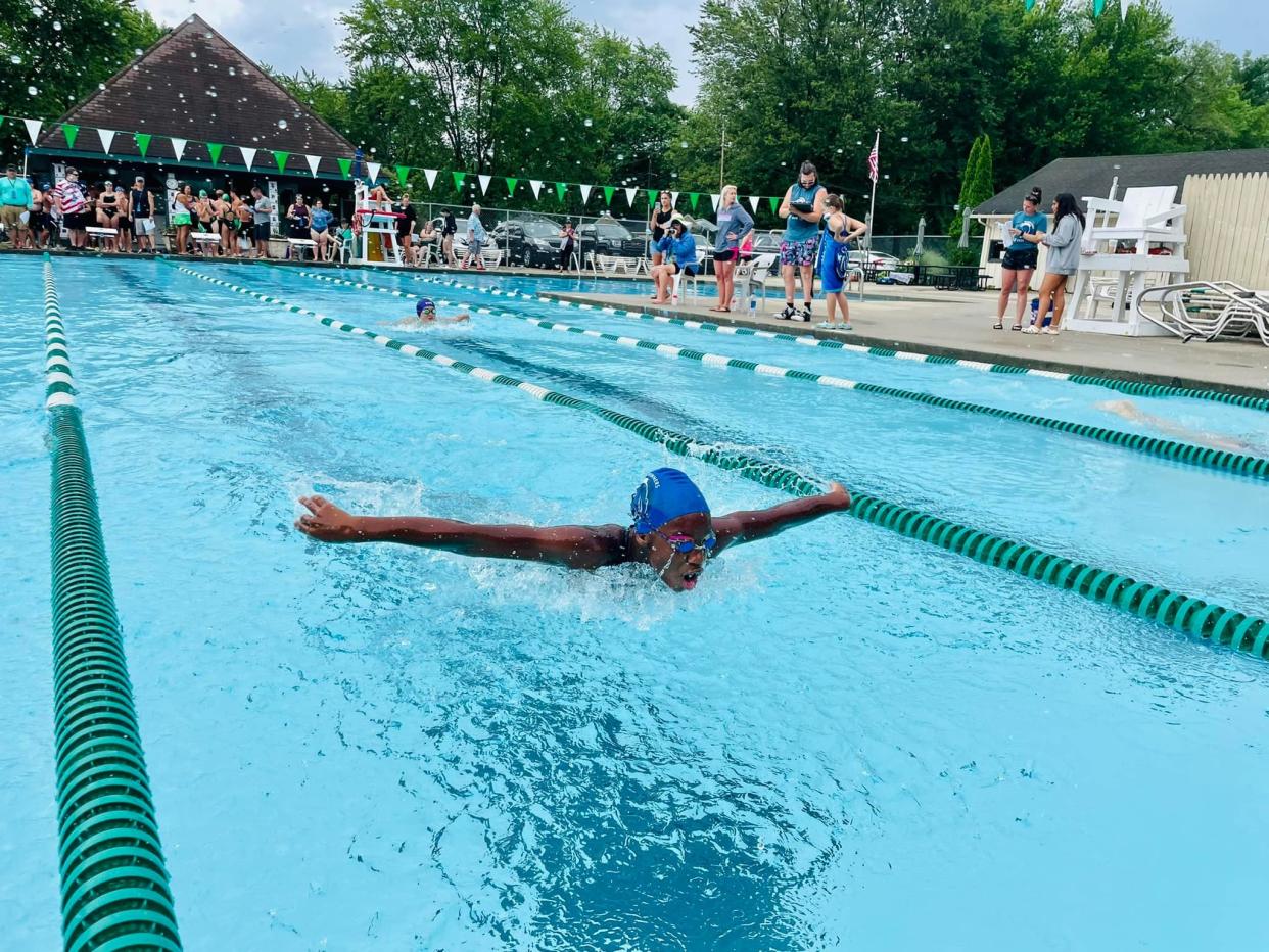 Taylor Robinson swims in the girls 11-12-year-olds 100-yard IM Tuesday in Waterville, Ohio for the Bohn Pool Waverunners against the Fallen Timbers Frogs.