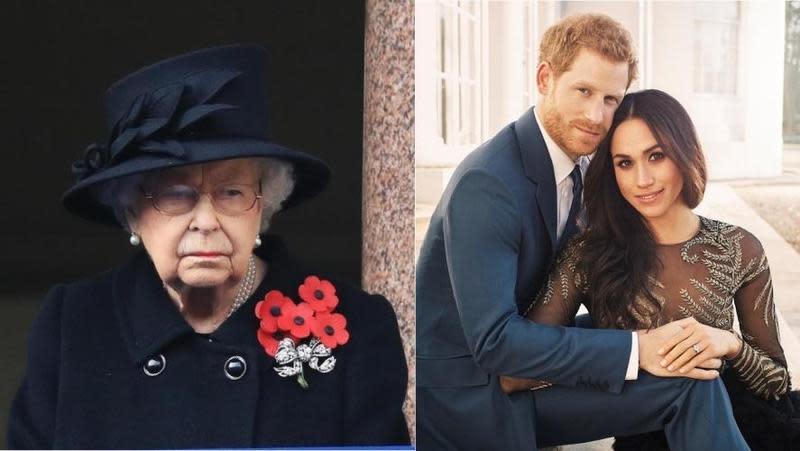 英國女王伊莉莎白二世日前透過白金漢宮發表聲明，將收回哈利王子與梅根的王室贊助人身分與多項頭銜。（翻攝自The Royal Family 推特）