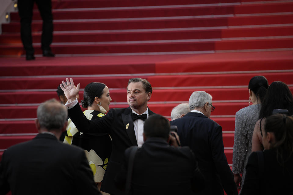 Leonardo DiCaprio poses for photographers upon arrival at the premiere of the film 'Killers of the Flower Moon' at the 76th international film festival, Cannes, southern France, Saturday, May 20, 2023. (AP Photo/Daniel Cole)