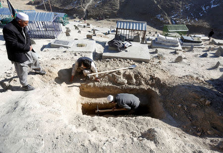 People dig graves for the victims of yesterday's suicide attack at Shi'ite cultural centre in Kabul, Afghanistan December 29, 2017. REUTERS/Omar Sobhani