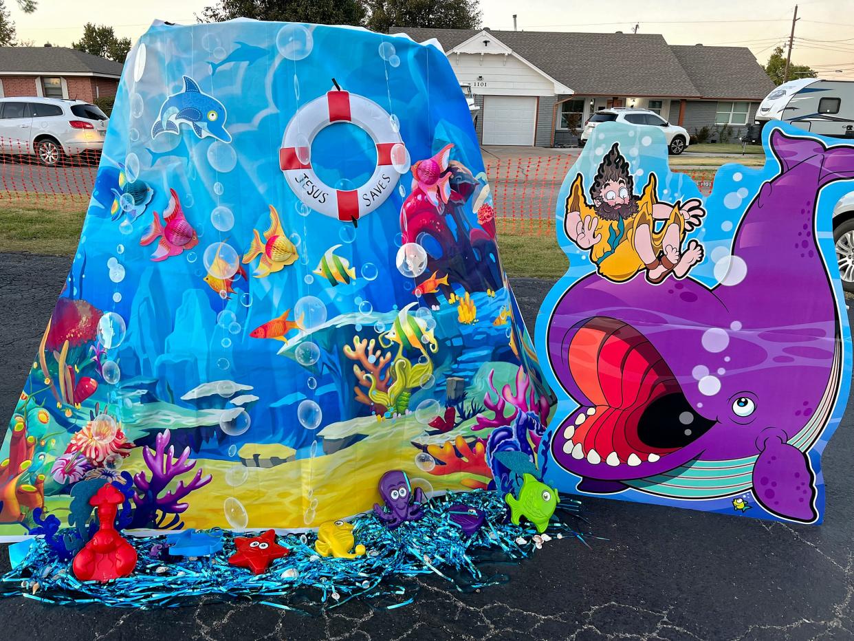 A scene from the biblical story of Jonah and the whale is depicted at a Gospel Trunk-or-Treat station at OKC Bible Methodist Church, 5801 S Douglas Ave. [Provided]