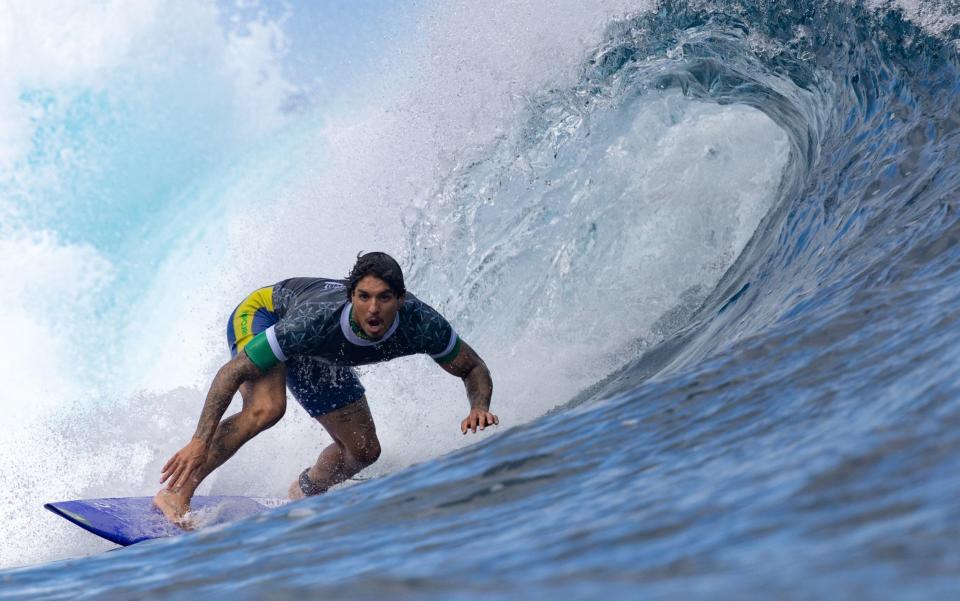 Brazil's three-time world champion Gabriel Medina trains in Teahupo'o in preparation for the 2024 Olympics/Why Olympic surfing is taking place 10,000 miles from the Paris Games