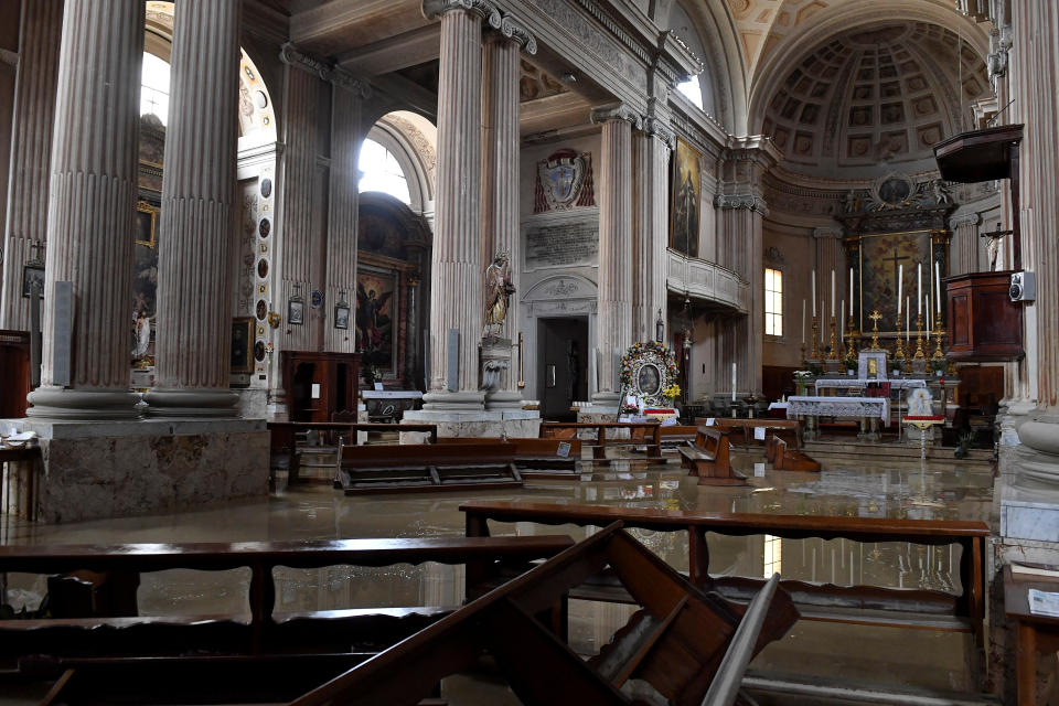 A church is flooded with water in Castel Bolognese. (Reuters)