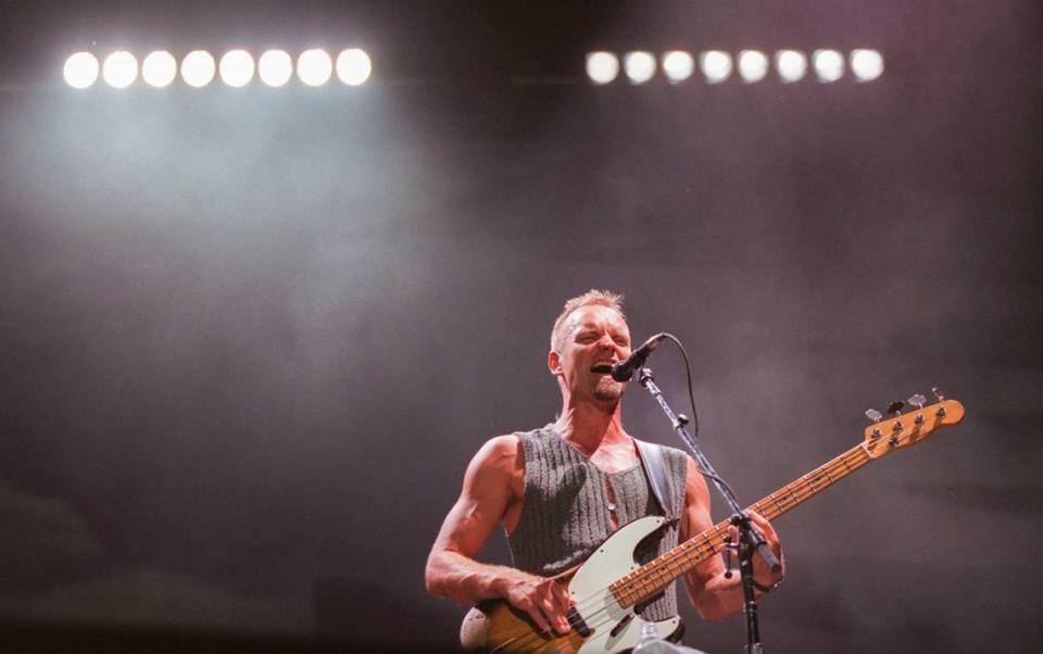 Sting performs before a crowd at Cal Expo Amphitheatre on Aug. 13, 1996 in Sacramento.