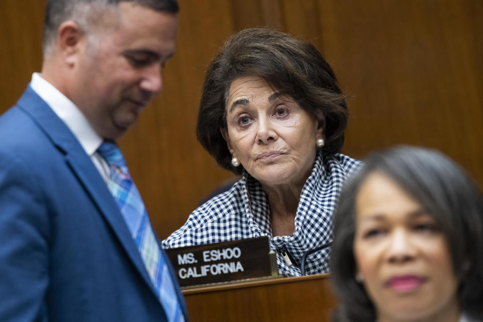 File: From left, Reps. Darren Soto, D-Fla., Anna Eshoo, D-Calif., and Lisa Blunt Rochester, D-Del., attend a House Energy and Commerce Committee markup in Rayburn Building on Tuesday, July 21, 2021.  / Credit: Tom Williams/CQ-Roll Call, Inc via Getty Images