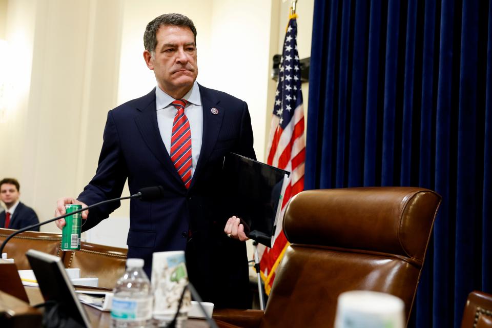 Rep. Mark Green, R-Tenn., chairman of the House Committee on Homeland Security, arrives for a meeting on Capitol Hill on Jan. 30. The committee met to mark up articles of impeachment against Homeland Security Secretary Alejandro Mayorkas.