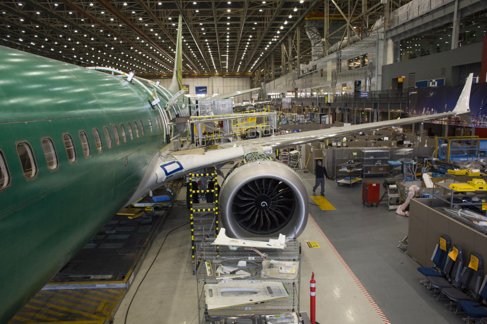 A Boeing Co. 737 MAX 9 jetliner sits on the production floor at the company’s manufacturing facility in Renton, Washington, U.S. Photographer: David Ryder/Bloomberg