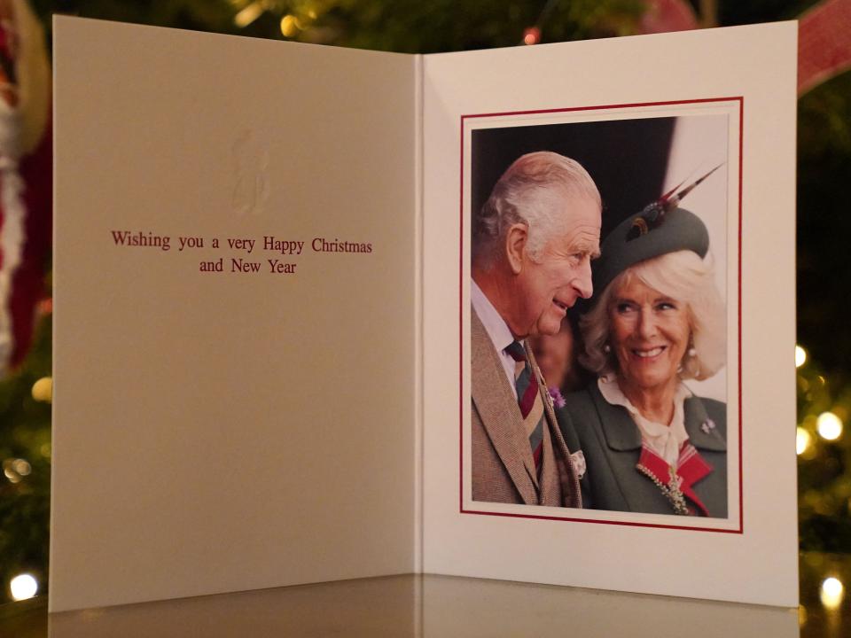 King Charles III and the Britain's Camilla, Queen Consort's 2022 Christmas card, depicting the royal couple attending the Braemar Games on the September 3, 2022.