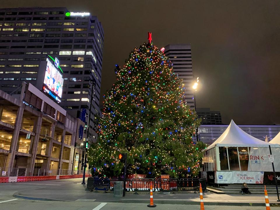 The annual Fountain Square Christmas tree-lighting ceremony takes place Friday evening. The tree will be lit for the first time this season around 7:25 p.m.