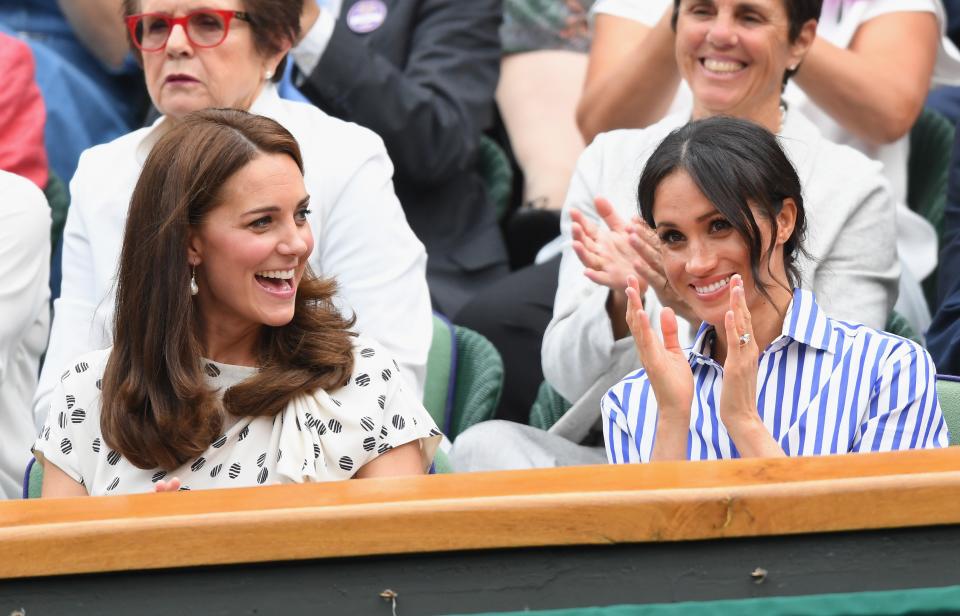 The royal sisters-in-law left the boys at home to watch Serena Williams and Angelique Kerber at the Wimbledon Ladies' Final.